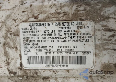 2015 Infiniti Q40 из США, поврежденный, VIN JN1CV6AP0FM501536